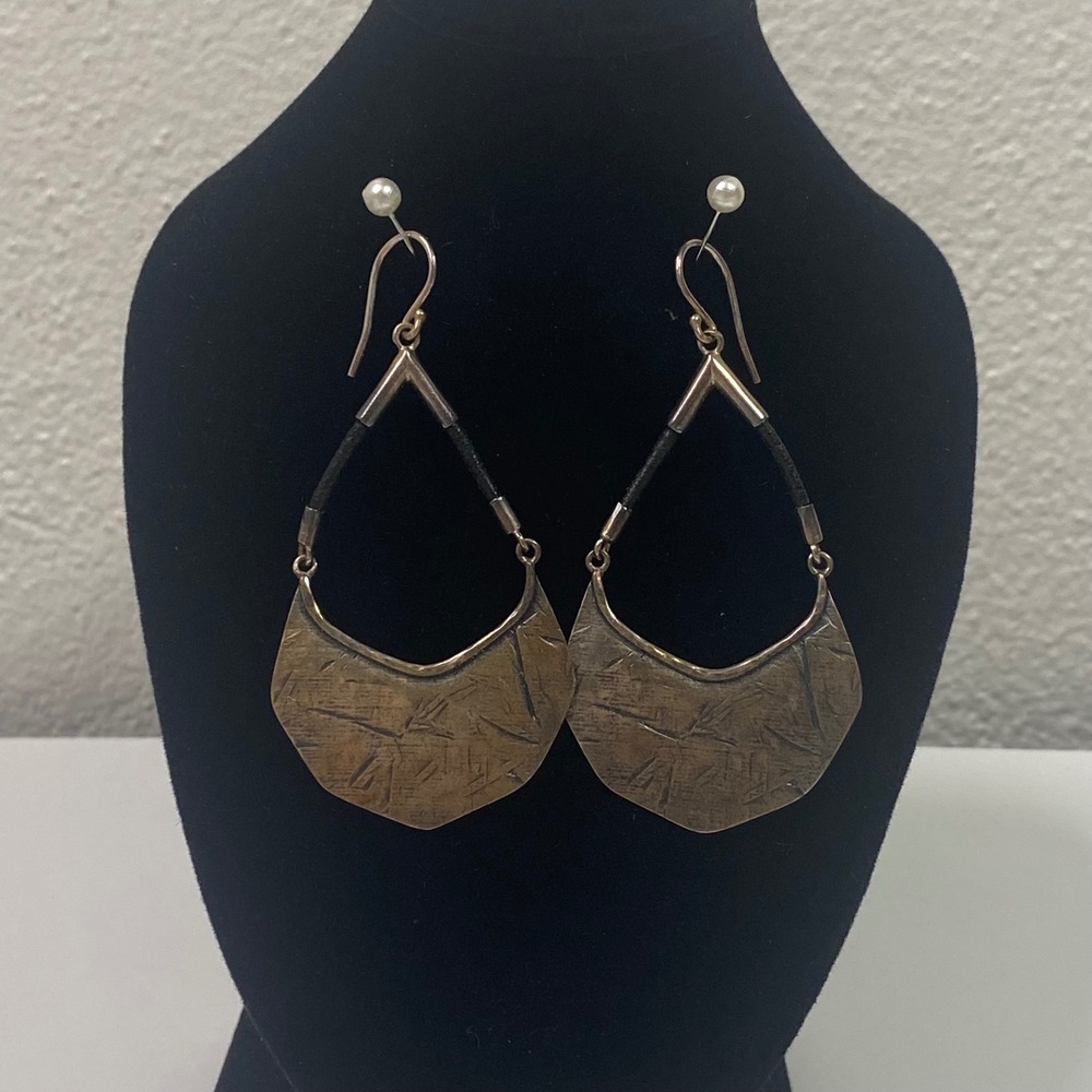 Sterling Silver 925 Tribal Shield Drop Earrings Boho Western Artisan Rustic